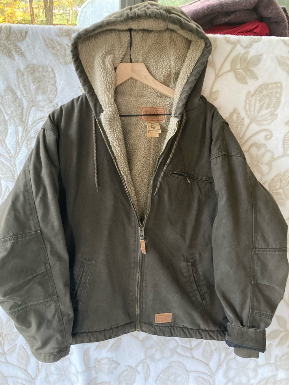 Vintage Schmidt Workwear Jacket Khaki/Olive Green/Khaki Sherpa Lined Men’s XL